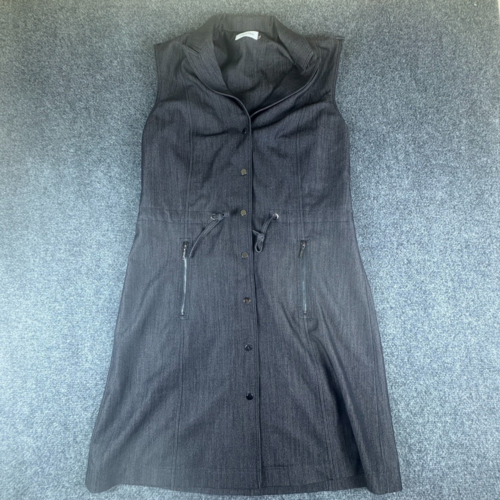 Calvin Klein Shirt Dress Womens 10 Black Stretch Drawstring Waist Sleeveless